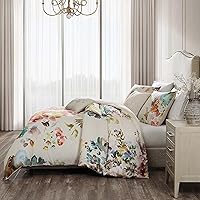 Vista 3 de Bebejan Juego de edredón de 5 piezas de 100% algodón, diseño floral de flores rojas, verdes, reversible, acogedor, suave, transpirable, 1 edredón, 2