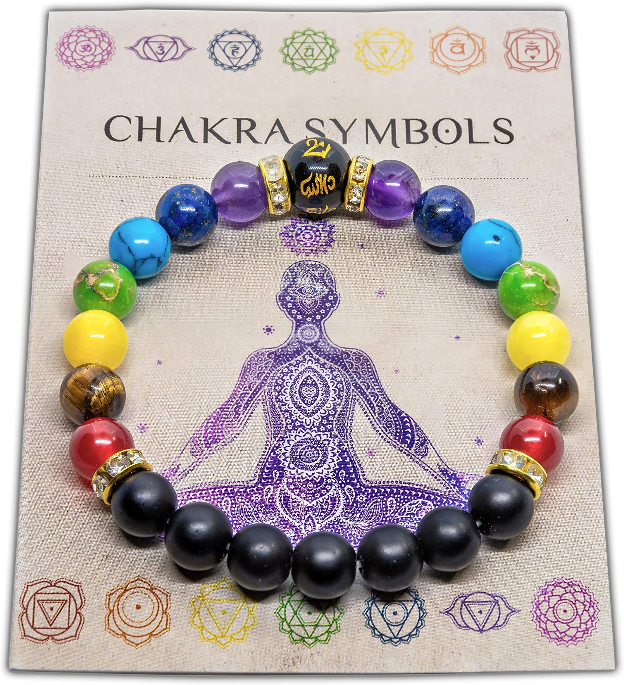 WICCSTARDouble Chakra Bracelet & Meaning Card Crystal Anxiety Jewellery