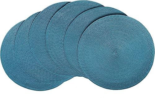 HODJOY Juego de 6 manteles individuales redondos, manteles individuales para mesas de comedor en interiores y exteriores, lavables tejidos