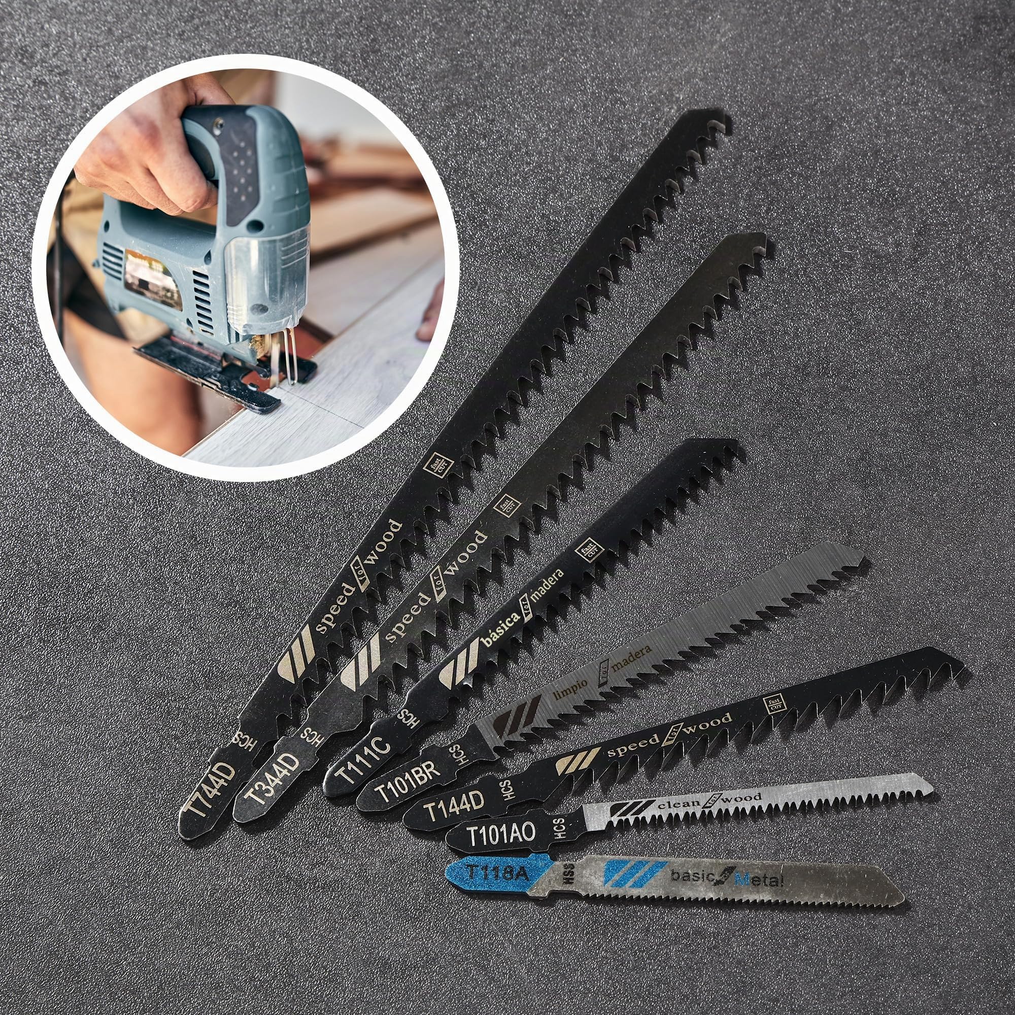 40 Profesional Hojas De Sierra De Calar Basic，8 modelos Accesorios Sierra De Calar，Vástago en T hojas de Sierra de Calar Con caja de plástico portátil，Ideal para madera, plástico y metal