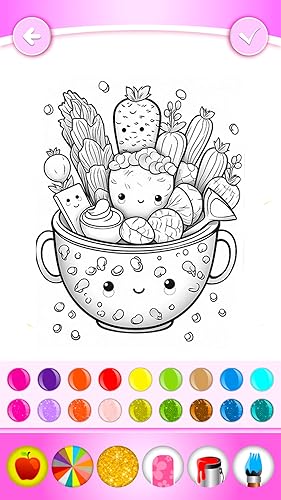 Kawaii Fruits Coloring Pages, Kawaii Food Coloring Book, Cute Food Colouring Pages, Adult Coloring B