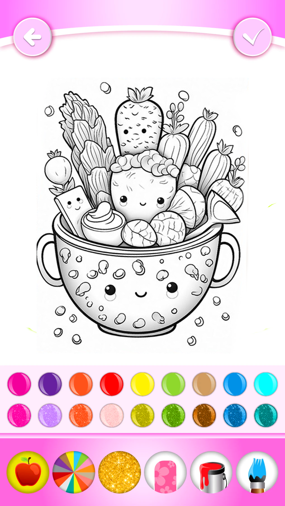 Kawaii Fruits Coloring Pages, Kawaii Food Coloring Book, Cute Food ...