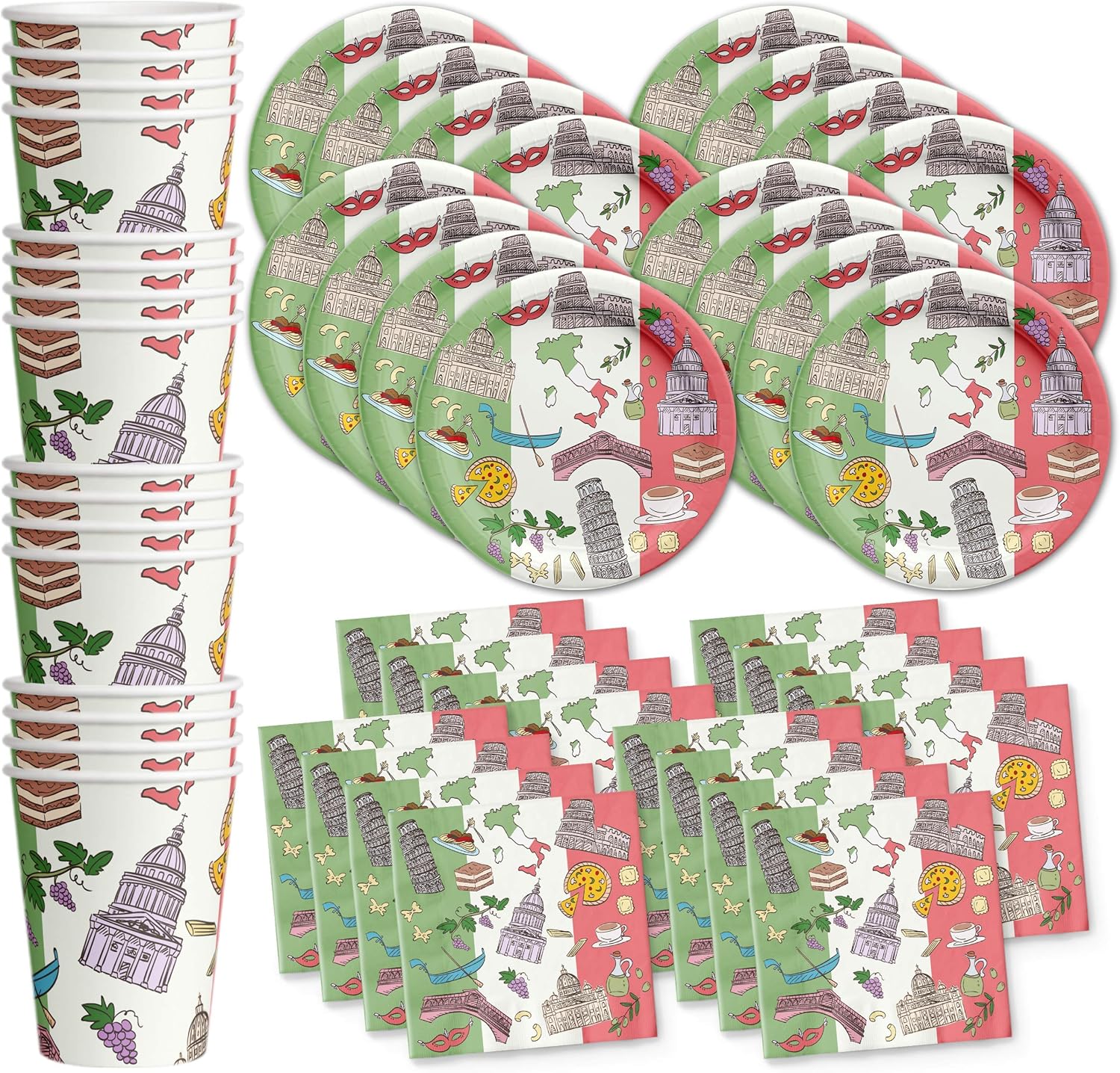 Italy Birthday Party Italian Supplies Set Plates Napkins Cups Tableware Kit for 16