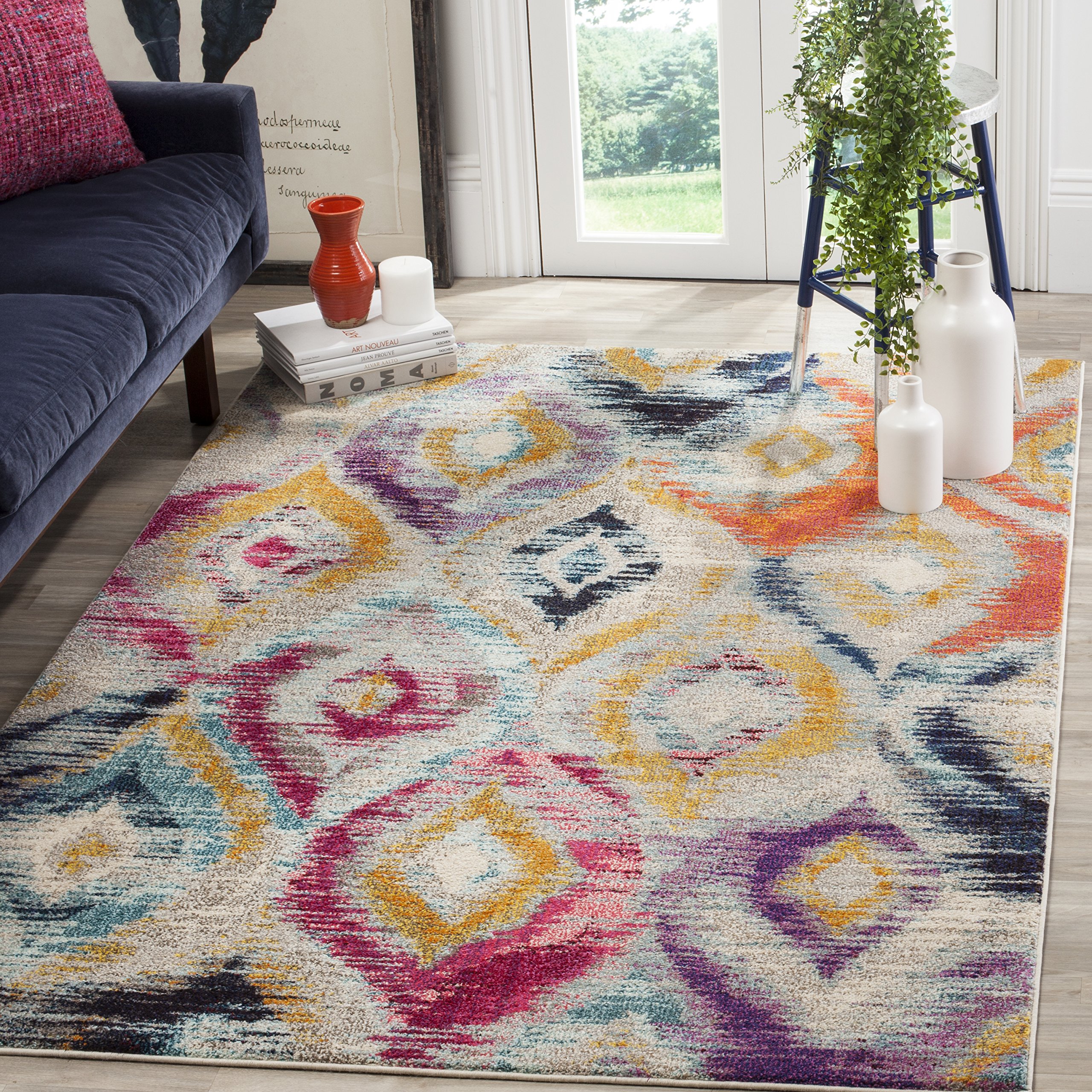 Safavieh Boho Chic Indoor Woven Rectangle Area Rug, Monaco Collection, MNC242, in Multi, 122 X 170 cm for Living Room, Bedroom or Any Indoor Space