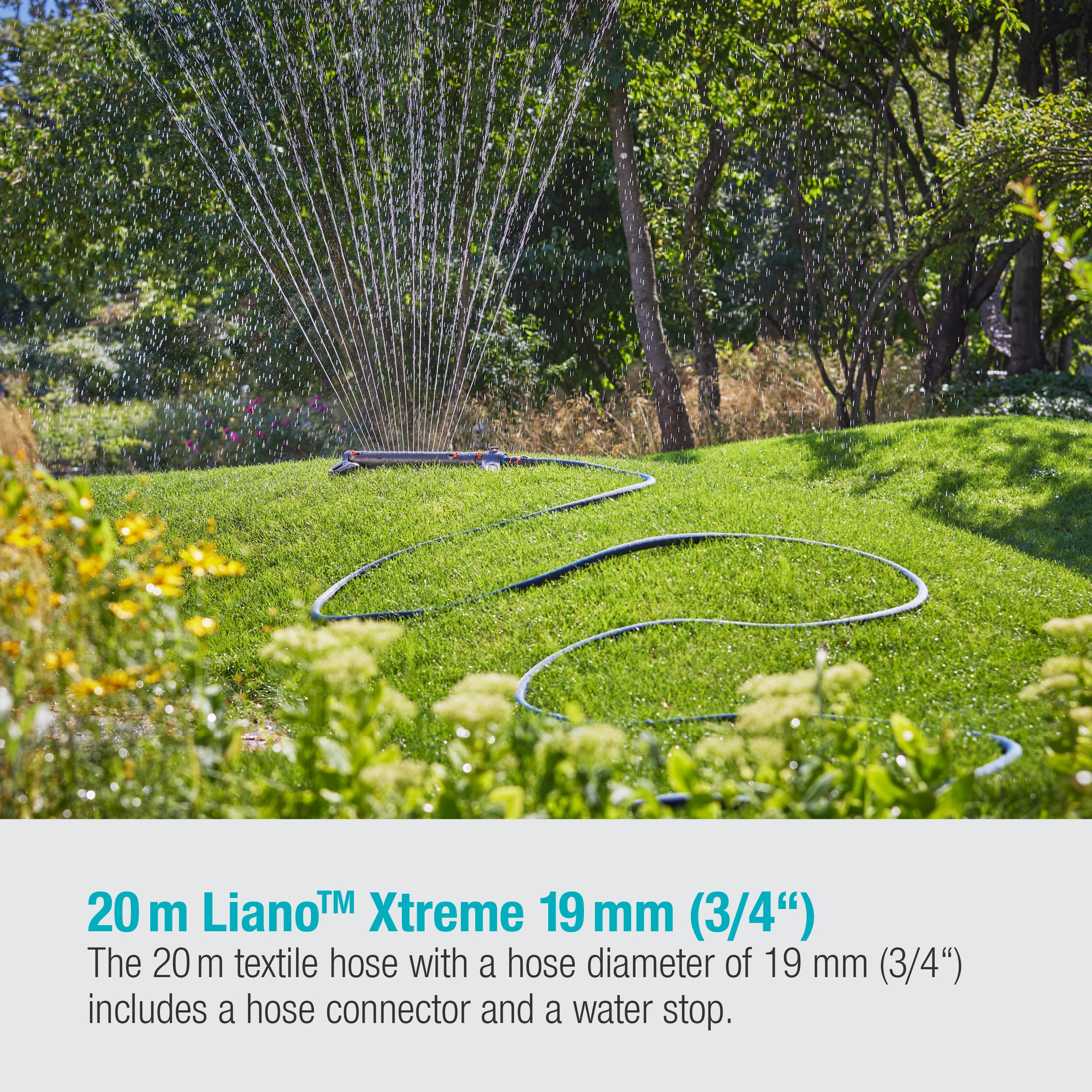 Gardena Liano Xtreme 3/4 inch, 20m set: Extremely robust textile garden hose, for indoor water taps, with PVC inner tube, lightweight, weather-resistant (18480-20)