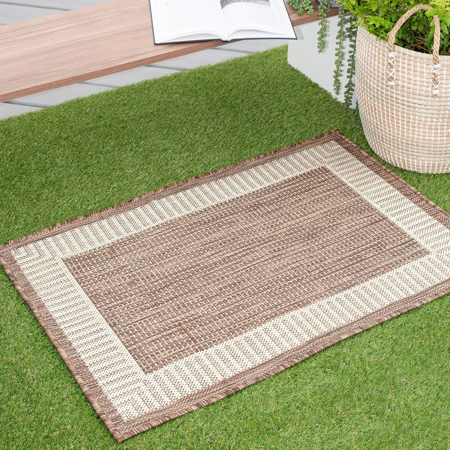 Water & Fade Resistant Indoor Outdoor 2x8 Runnerr Rug for Patio, Deck, Porch, Entryway | Outside Area Rugs for Patios | 2'3'' x 7'3'' Brown