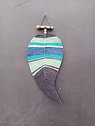 Decoração de Parede Macramê, Painel Folhas/Penas, Arte de Parede para Sala de Estar e Quarto, Ideias de Presente, Feito à Mão (Azul)