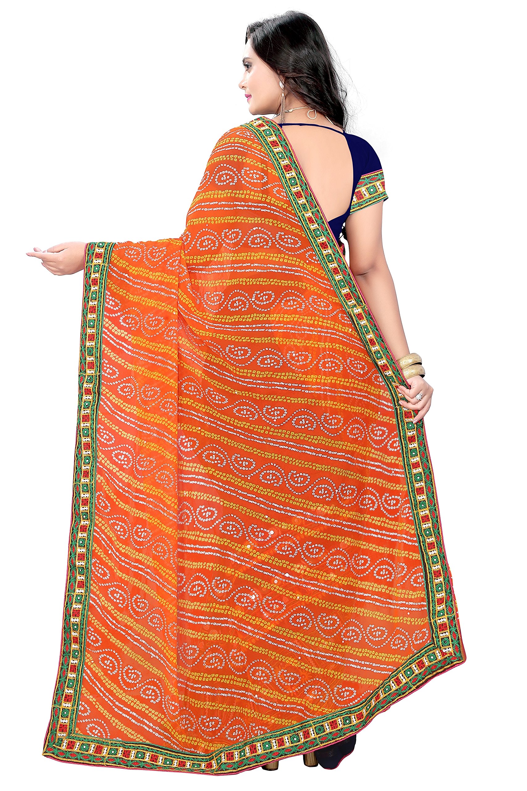 arriva fab women's Georgette saree with blouse piece (Navy blue)