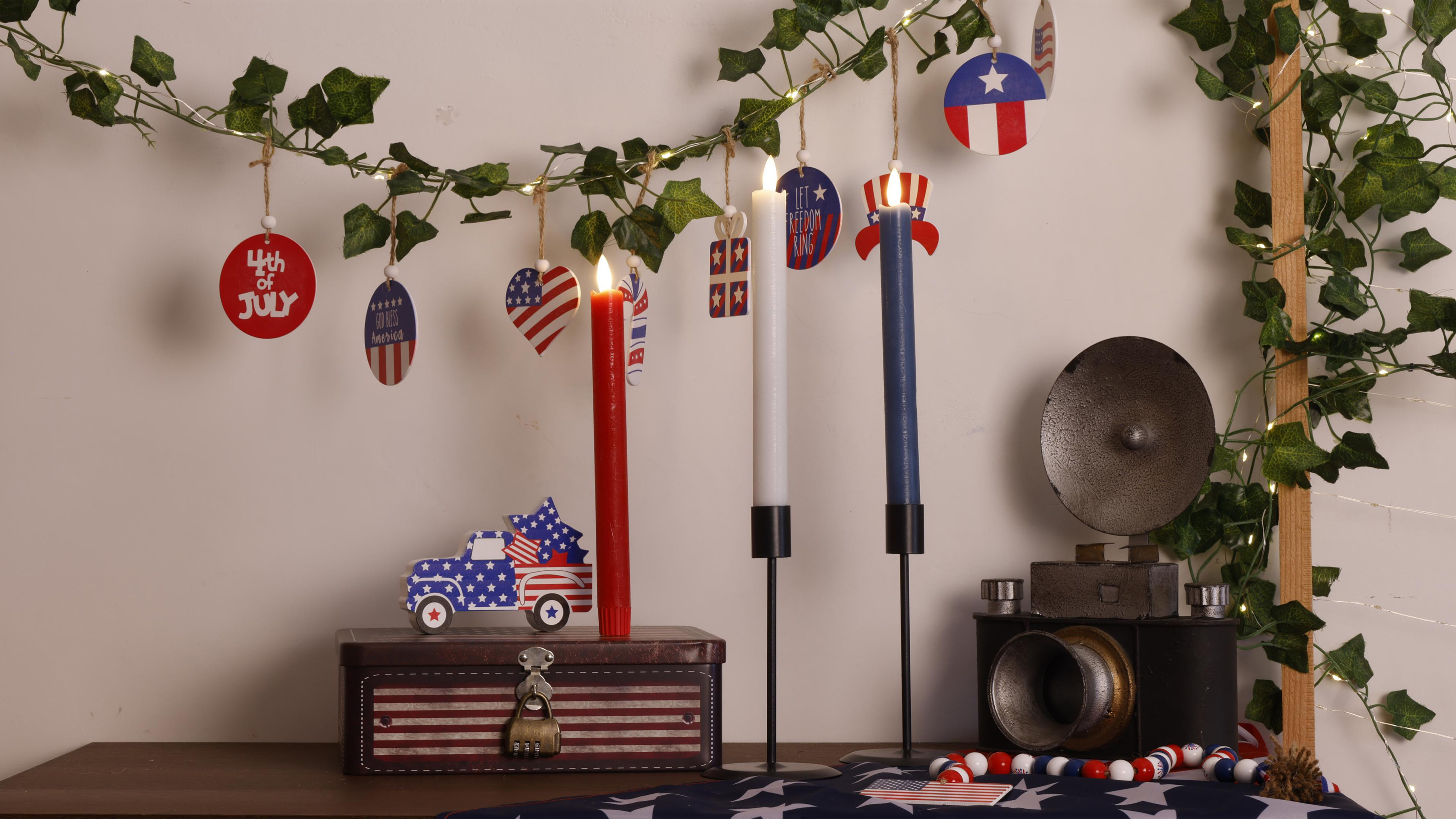 Image of Patriotic Flameless Candles with Remote and Timer, Real Wax Red White and Blue Candles for 4th of July Decorations, 250th Anniversary Battery Operated Candles for Independence Day Celebrations, 3Pack