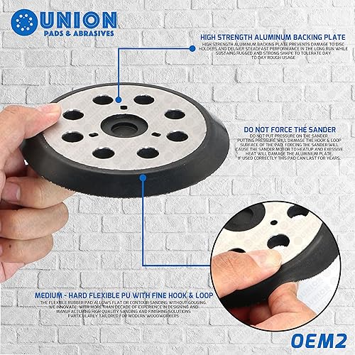 Miniatura 4 de Union Pads and Abrasives OEM2 - Almohadilla de lijadora orbital de repuesto para Makita 743081-8, 743051-7 Hitachi 324-209 compatible con BO5010,