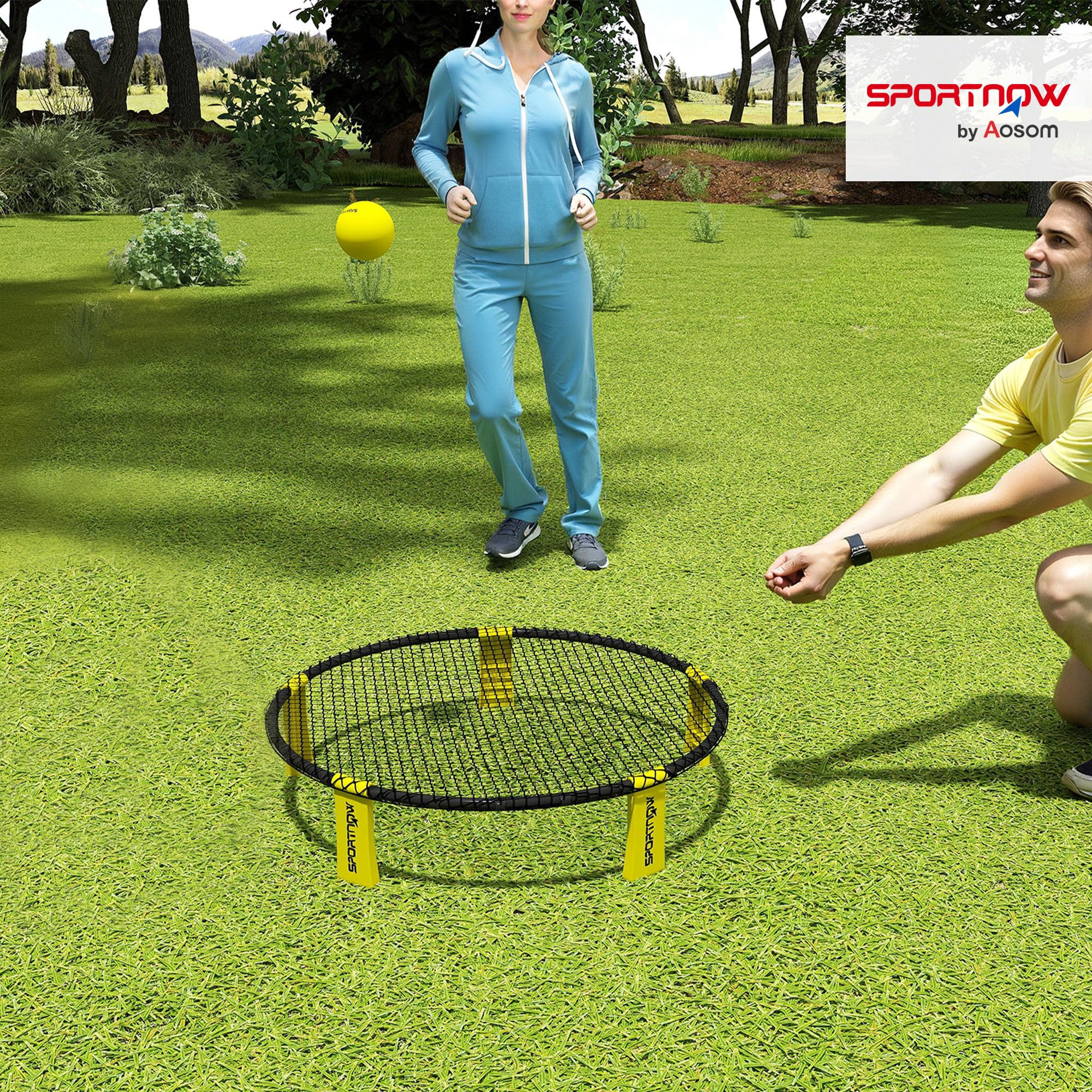 SPORTNOW Roundnet Set Spieleset mit Spielnetz, 3 Bällen, Tragetasche und Ballpumpe, Blinngoball Set für Garten, Park, Strand, drinnen