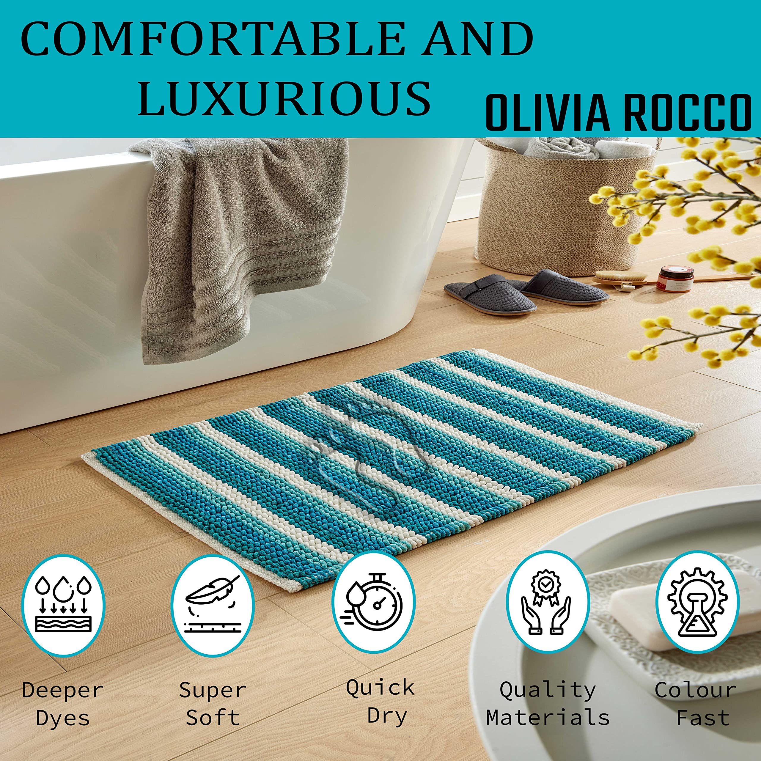 Olivia Rocco Padstow Stripe Bathmat Comfort To Your Bathroom Super Soft Absorbent Bath Shower Mats Washable Dry Fast Durable Classic Design - Image 3
