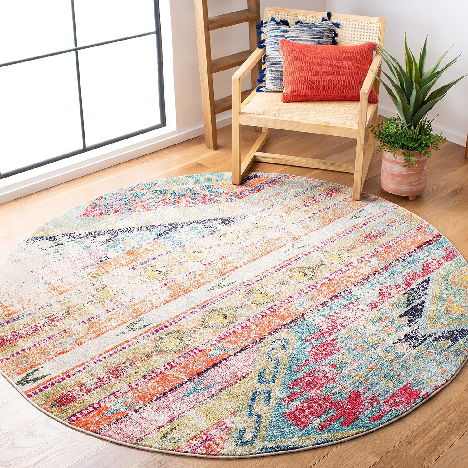 SAFAVIEH Monaco Collection Area Rug 5' Round, Multi, Boho