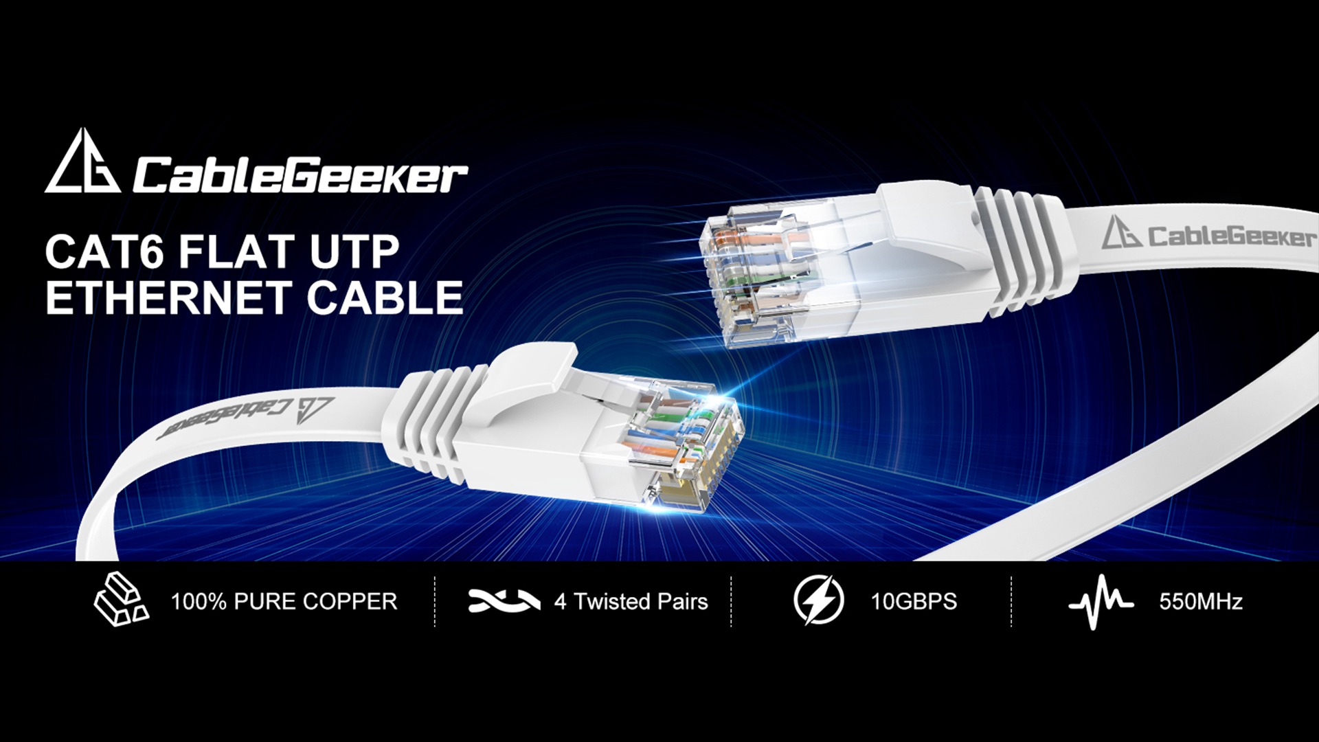 Cat6 Ethernet Cable 5ft 5Pack 5-Color, Flat Internet Network Cord