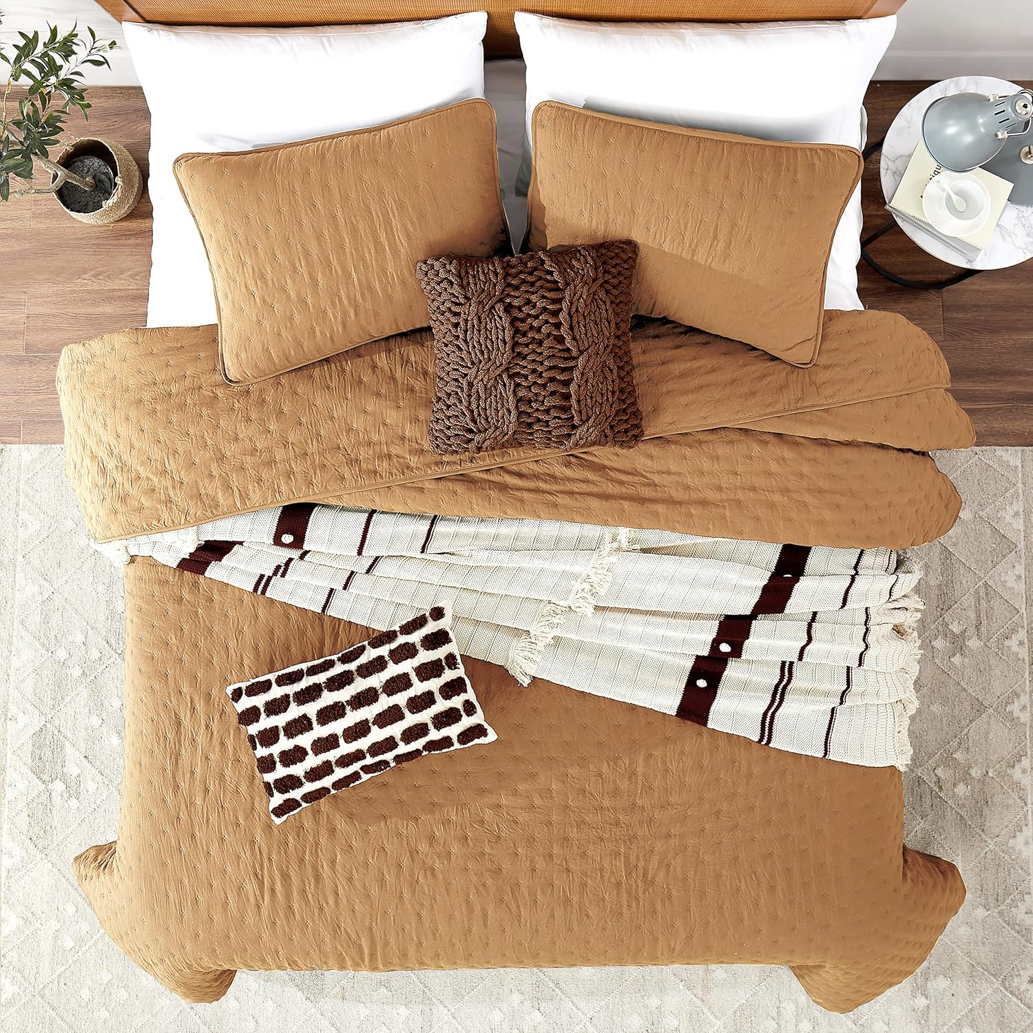 ROARINGWILD California Cal King Size Quilt Bedding Sets with Pillow Shams, Yellow Oversized Lightweight Soft Bedspread Coverlet, Quilted Blanket Thin Comforter Bed Cover, 3 Pieces, 118x106 inches Pumpkin Yellow California King