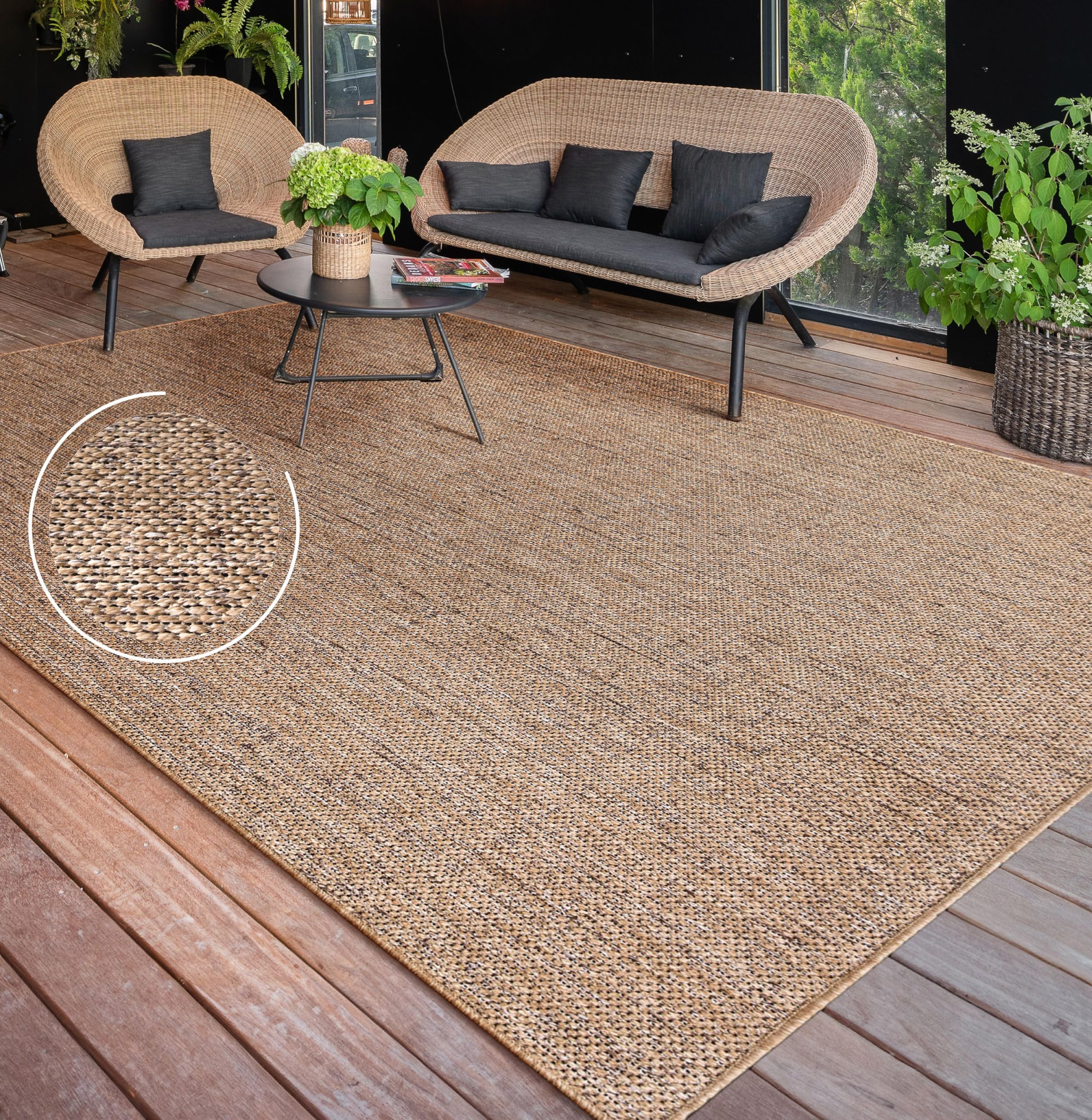Paco Home Tappeto Cucina Da Esterno Salotto Moderno Balcone Terrazo Lavabile In Lavatrice Motivo Boho Monocolore, Dimensione:160x220 cm, Colore:Beige 2