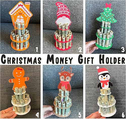 Miniatura 2 de Soporte para dinero en efectivo de Feliz Navidad  Nuevo soporte de madera hecho a mano para regalo de Navidad, múltiples agujeros de doble capa,