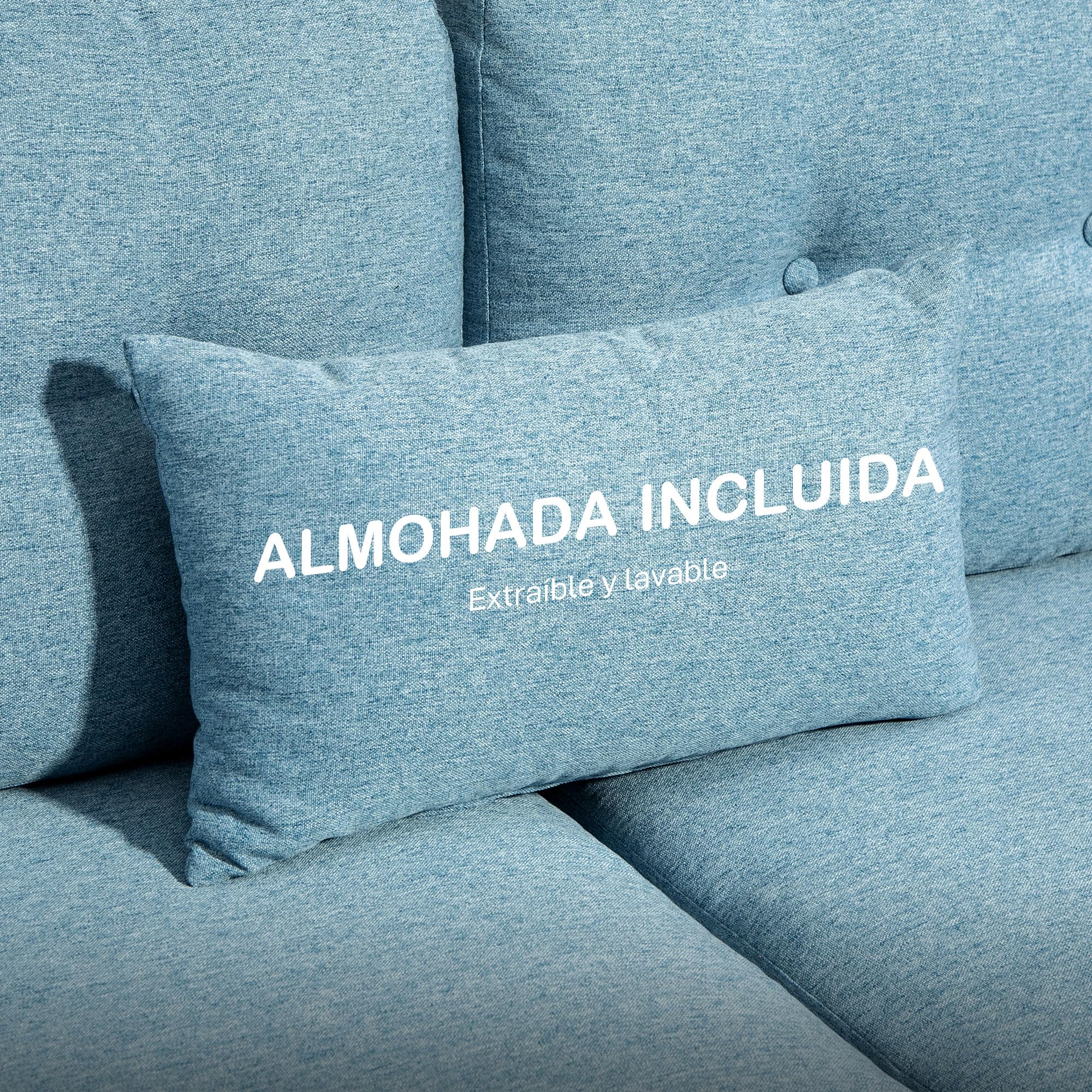 HOMCOM Sofá de 2 Plazas Tapizado en Lino de Salón 140x78x83 cm Azul Claro | Moderno con Reposabrazos, Patas de Madera, Cojín Decorativo con Funda Lavable, Dormitorio, Oficina