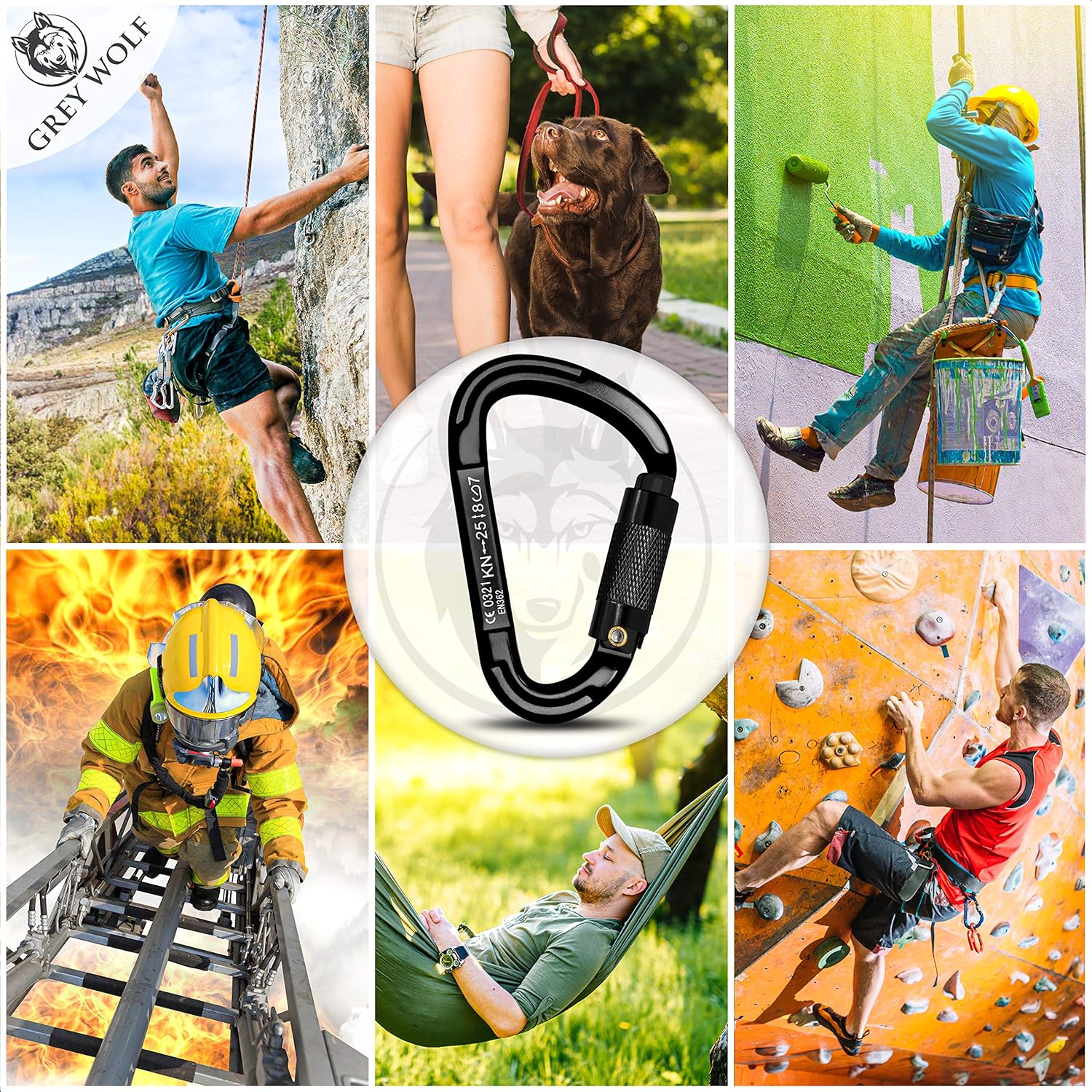 GREY WOLF Heavy Duty Climbing Carabiner - 25 KN Auto Locking Carabiner for Camping & Rock Climbing - Strong D Ring Carabiner Clip - Lightweight & Compact - 5 Pack : Sports & Outdoors