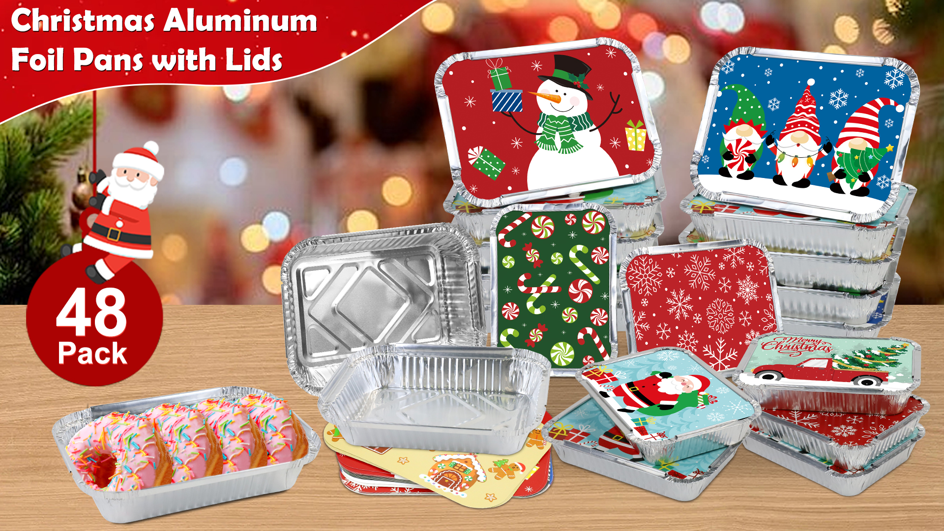 Amazon.com: 48 Pieces Christmas Treat Foil Containers with Lids, 8