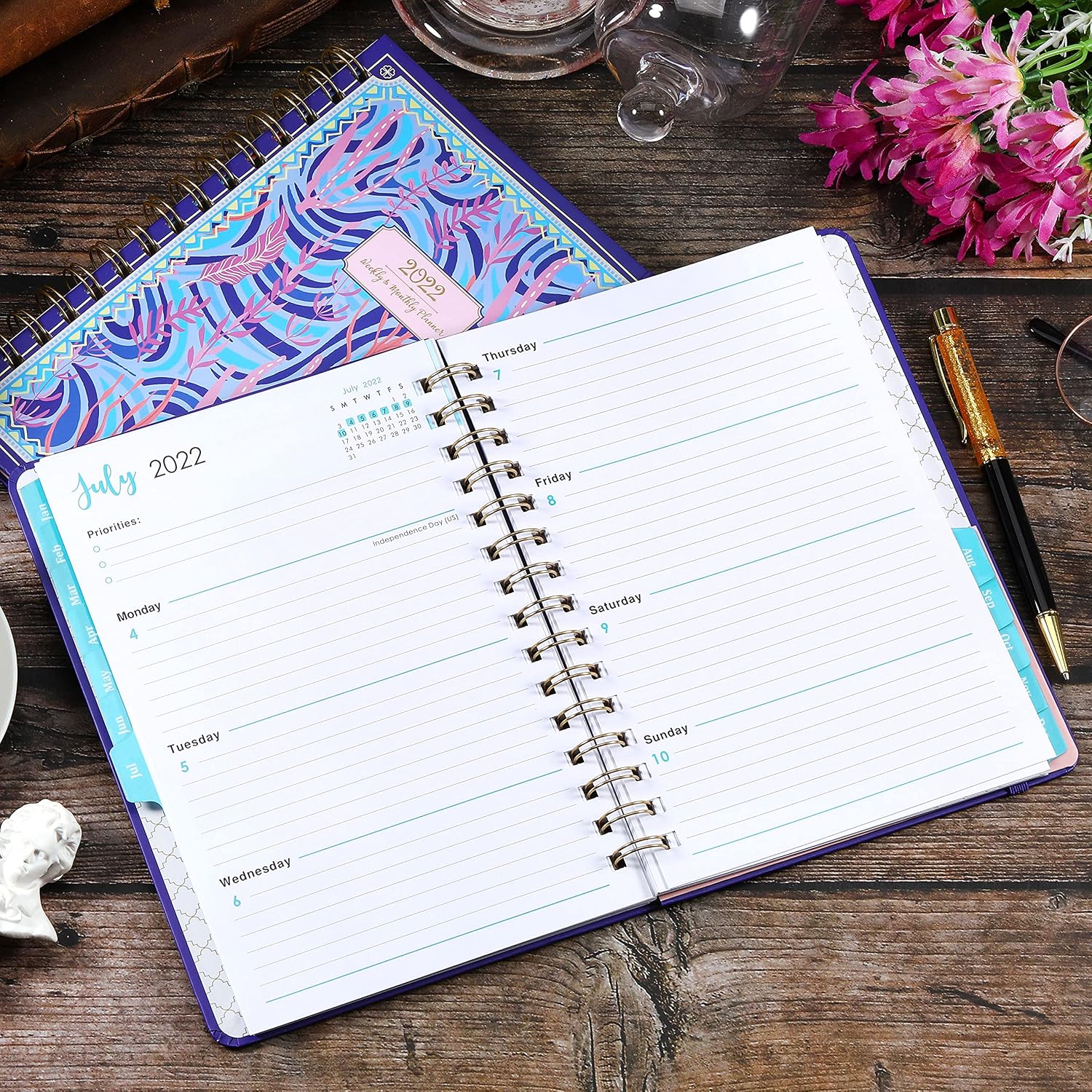 2022 Planner - Planner 2022 Weekly Monthly with Tabs, 6.4" x 8.5", January 2022 - December 2022, Hardcover with Back Pocket + Thick Paper + Twin-Wire Binding - Purple