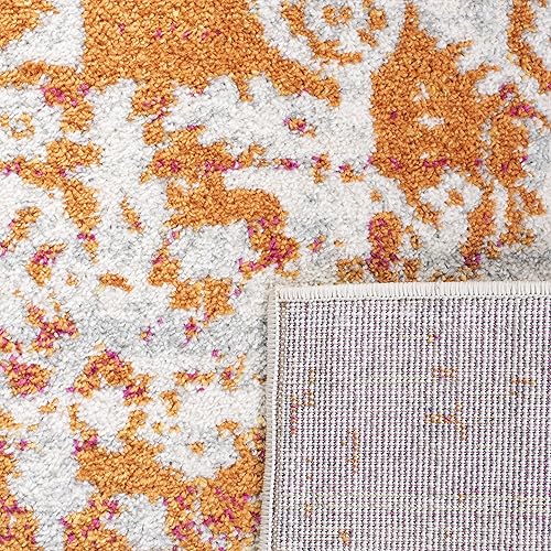 Miniatura 7 de SAFAVIEH Madison Collection Alfombra - 4' Cuadrada, Naranja & Marfil, Medallón de Copo de Nieve Diseño Desgastado, No Desprende Pelusa y Fácil