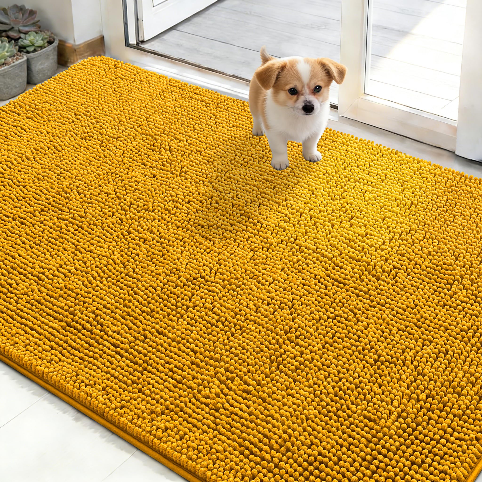 OLANLY Dog Door Mat for Muddy Paws 48x30, Super Absorbent Chenille Mud Mat