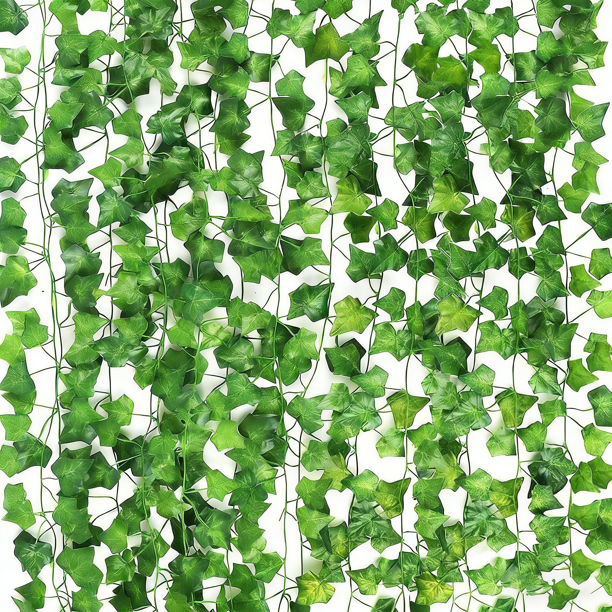 Eidoct Green Artificial Ivy Fake Leaves & Realistic Vines, 12 Pieces Per Pack