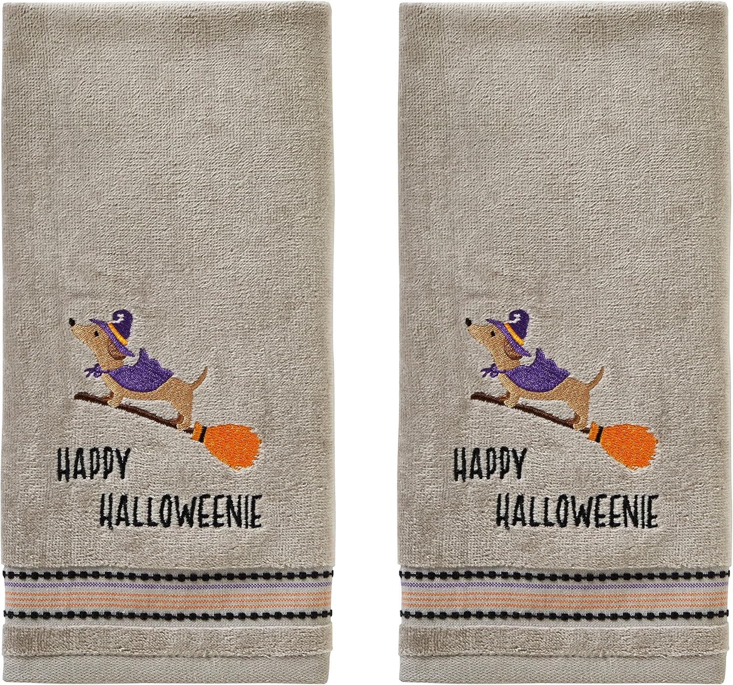 SKL Home Halloween Happy Halloweenie Hand Towel 2pc Set for Bath/Kitchen/Bar & Gift, Gray