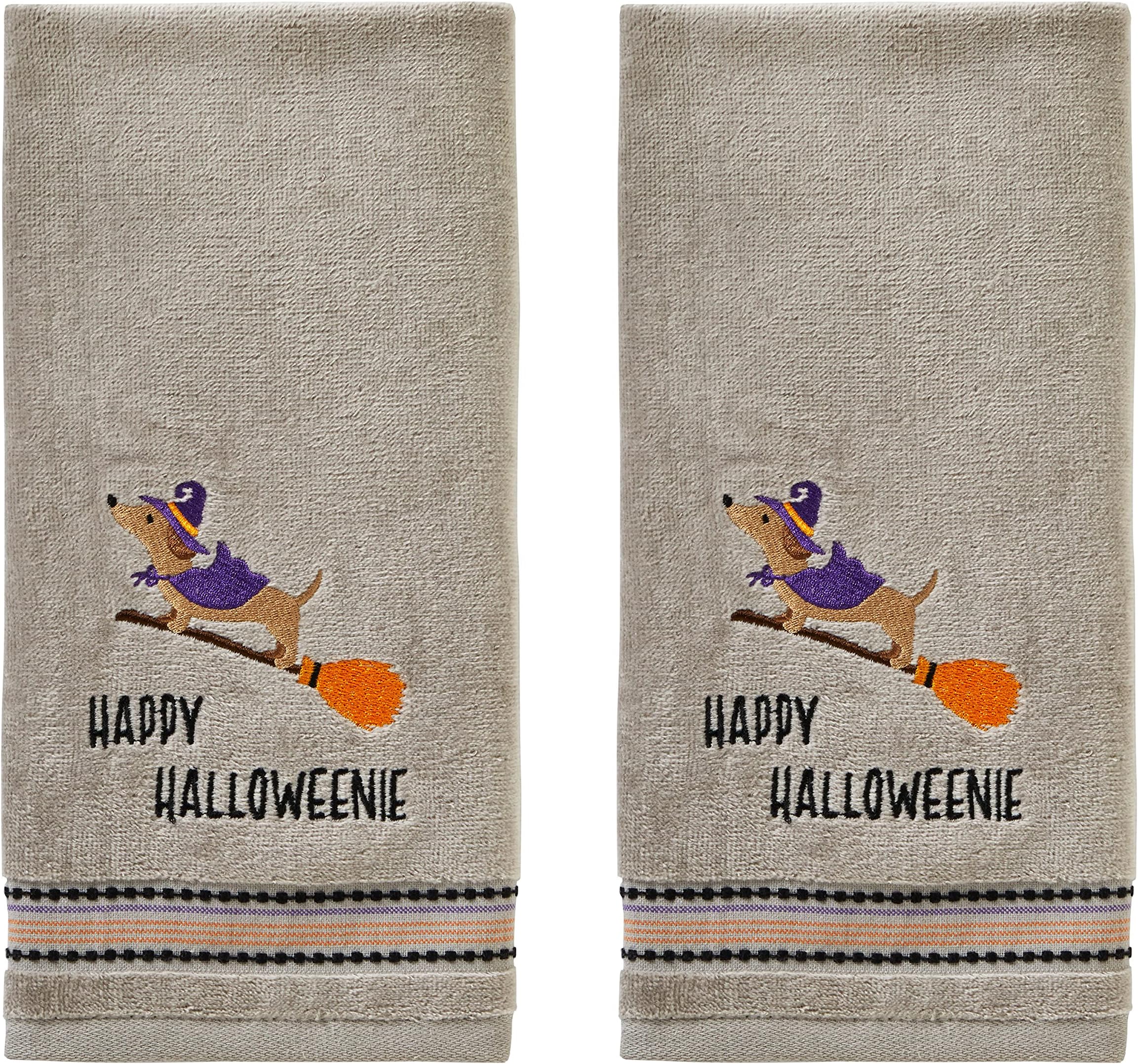 SKL Homeby Saturday Knight Ltd. Happy Halloweenie Hand Towel (2-Pack), Gray