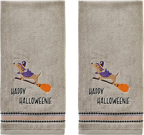 SKL Home de Saturday Knight Ltd. - Happy Halloweenie - Toalla de mano (2 unidades), color gris
