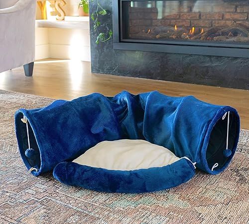 Juego de túnel y cama de juguete para gatos con cama de felpa extraíble para uso en interiores perfecto para gatos, perros y hurones juguetes para