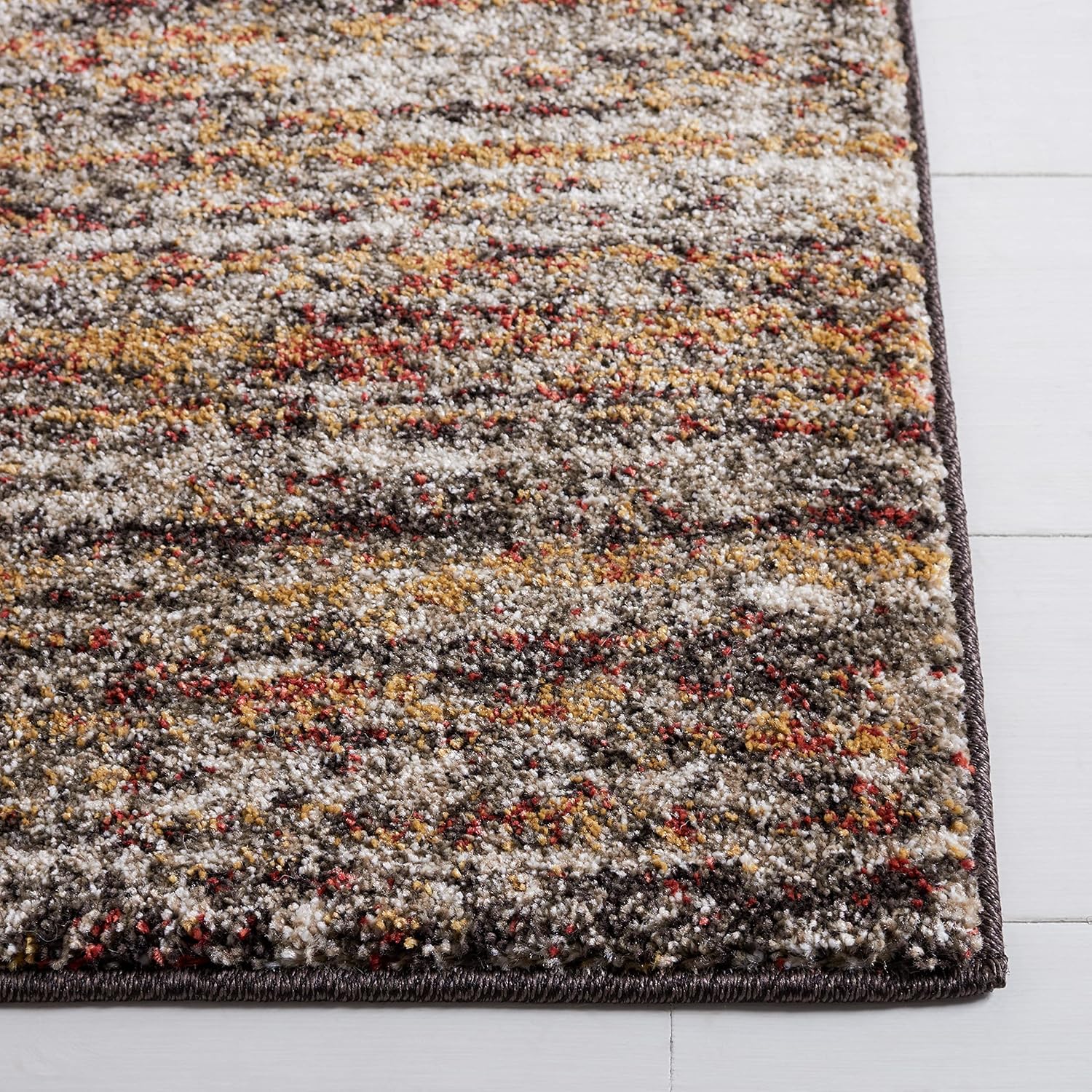 Ivory and Grey Abstract Synthetic Area Rug