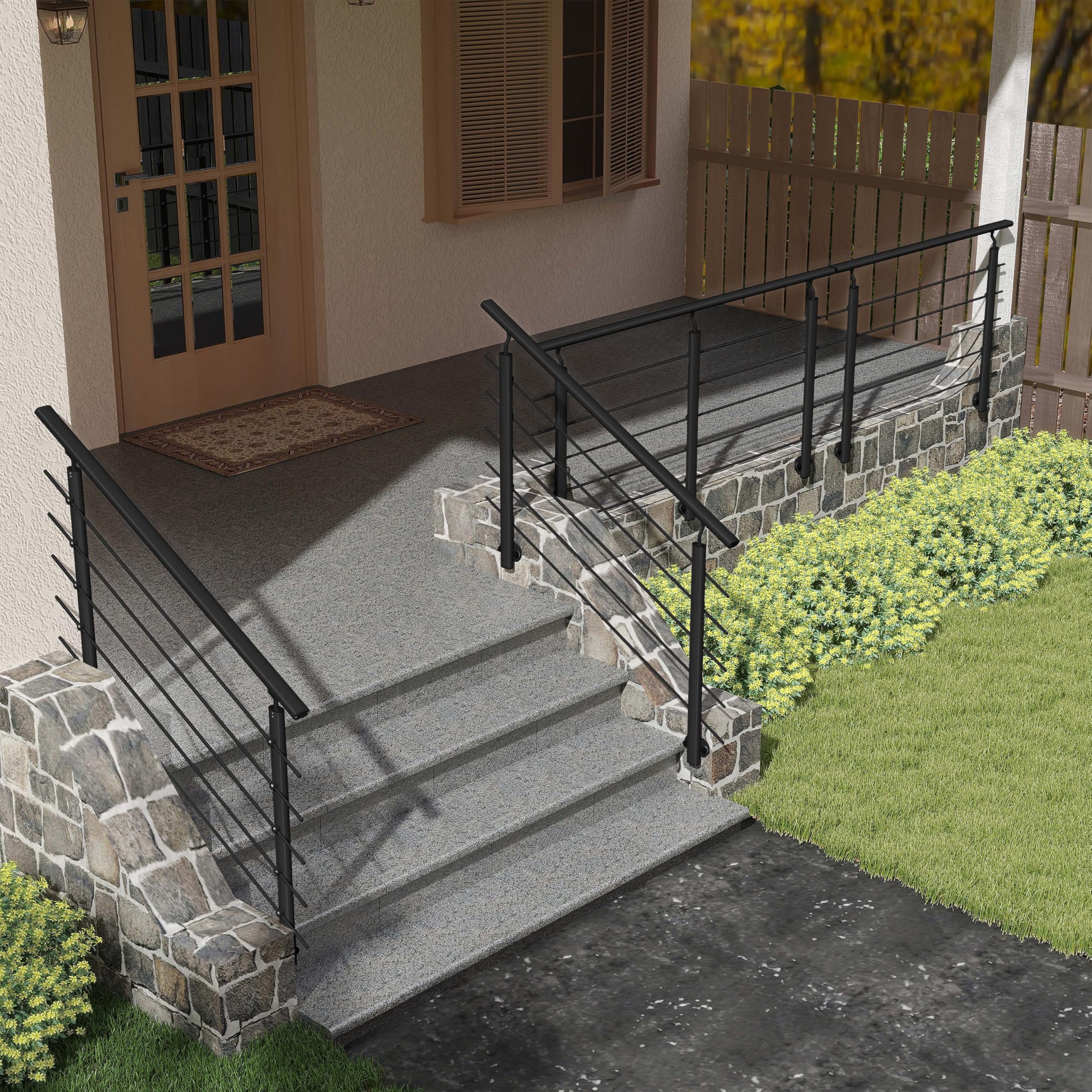 AICA 150x100cm Barandillas de aluminio, Barandilla de escalera, Ángulo de montaje ajustable, uso interior y exterior - Negro mate - fijaciones lateral
