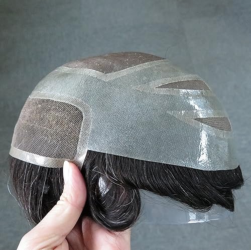 Miniatura 9 de Unidad de sistema de reemplazo de cabello para hombre, tupé duradero, línea capilar natural, cabello real para caballeros, encaje frontal francés y