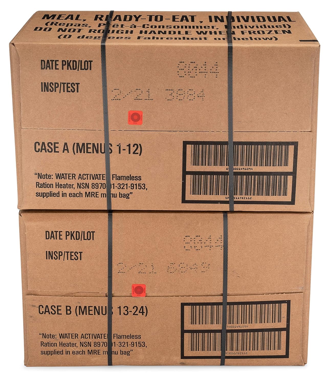 Sopakco 24ct US Military Surplus MRE Meals Ready to Eat 2021 Inspect A+B Case Bundle Menus 1-24