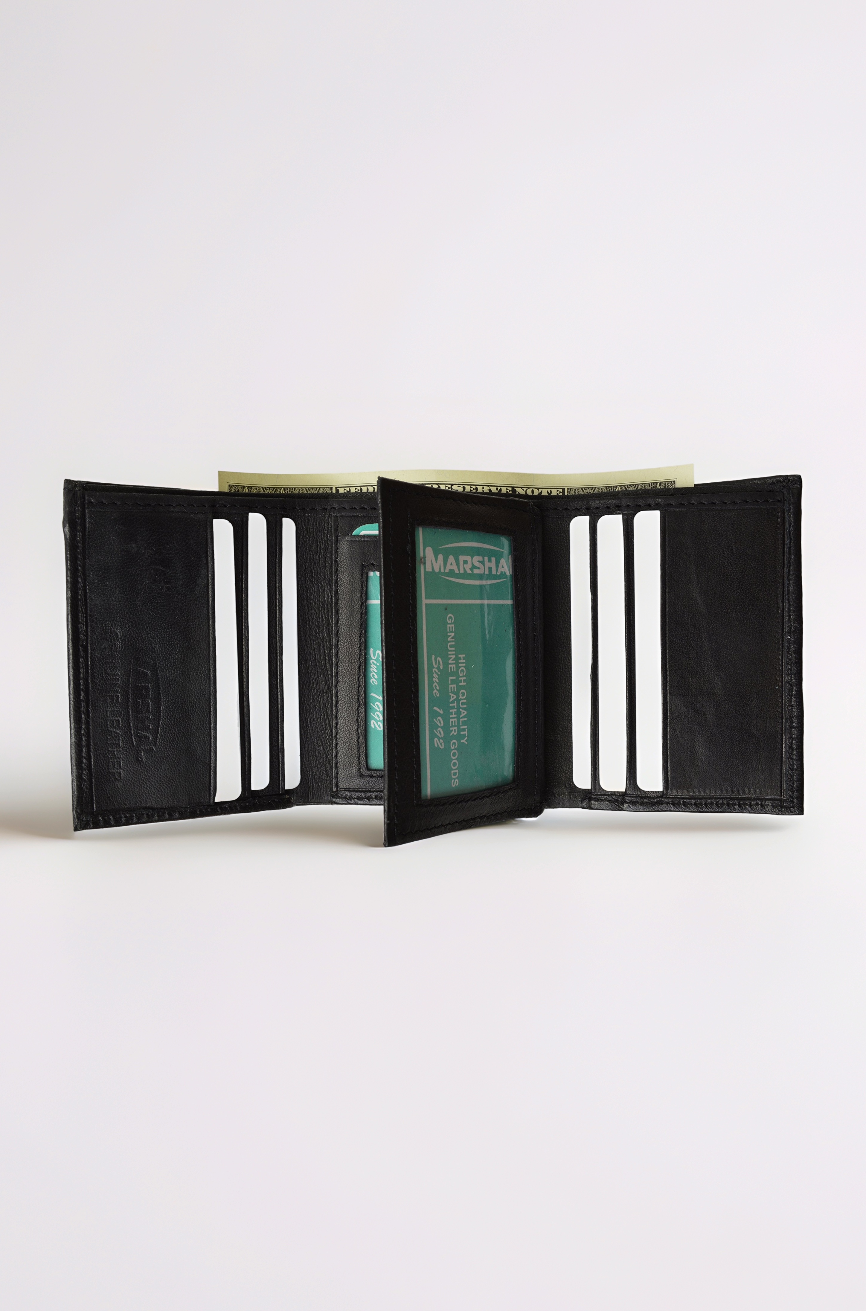 Mens Black Leather Wallet Lamb Classic Trifold by Marshal® wallet