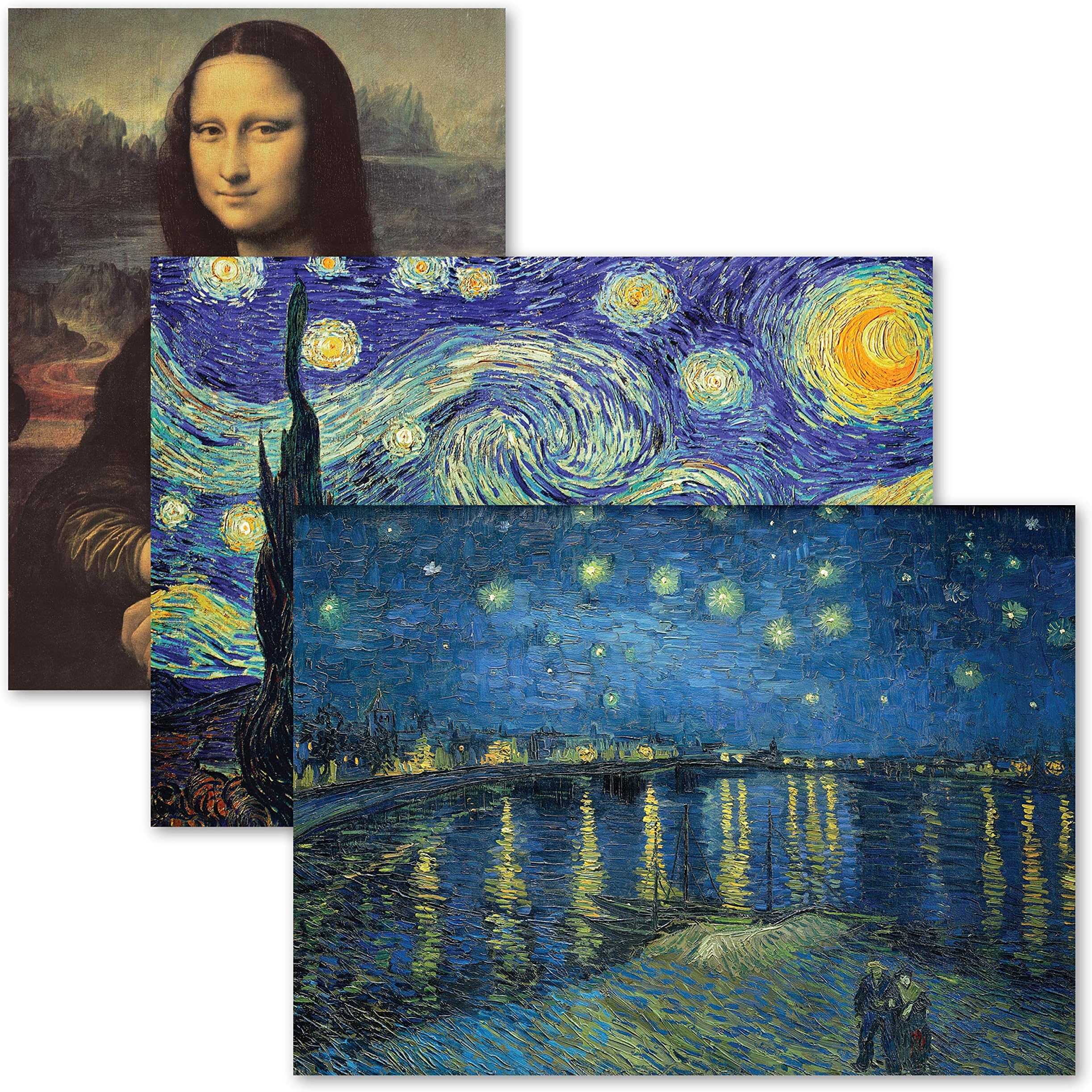 3 Pack - Mona Lisa Poster by Leonardo Da Vinci + Starry Night & Over the Rhone by Vincent Van Gogh - Fine Art Prints (LAMINATED, 18" x 24")