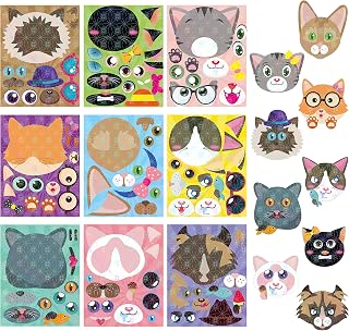 HubirdSall 45Pcs Cats Make-a-Face Stickers Make You Own Cats Holographic Stickers Games School Activity Reward for Kids Teacher Art Craft Birthday Gift Party Favors Room Decor Sticker for Children