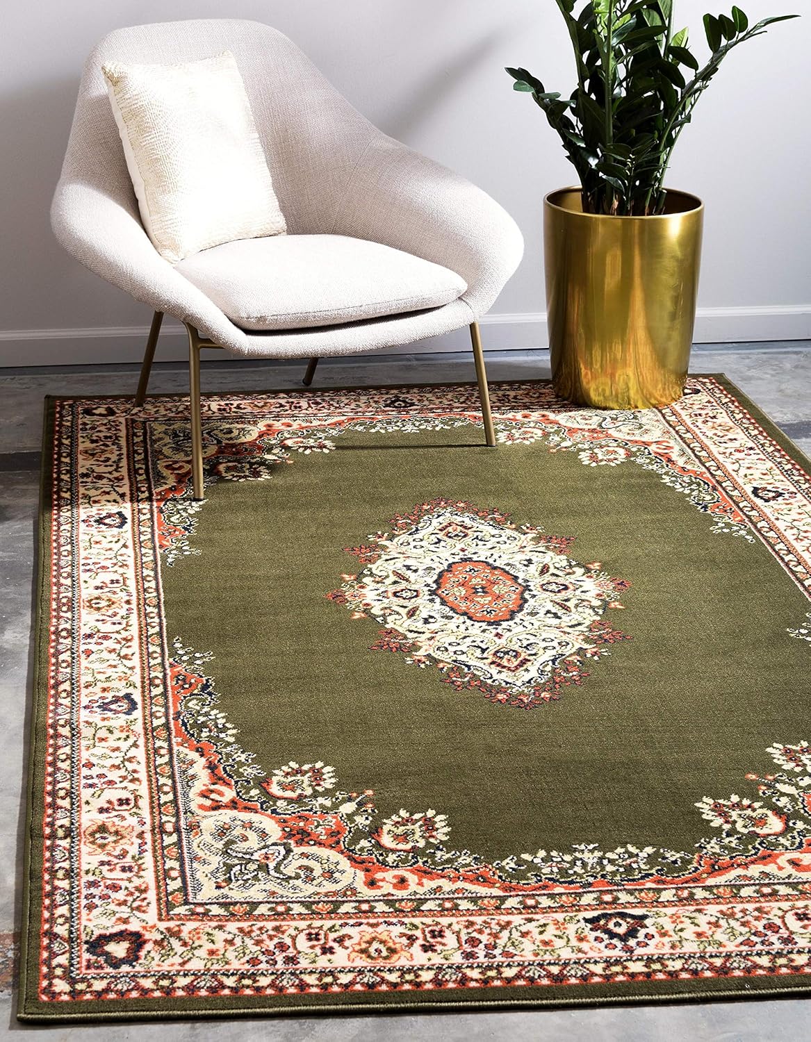 Amaya 6' x 9' Medallion Green Synthetic Easy Care Area Rug