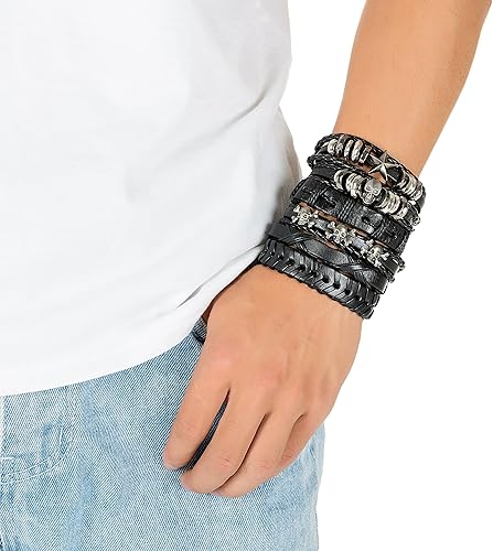 Miniatura 4 de REVOLIA 5-12 pulseras de cuero trenzado para hombres y mujeres