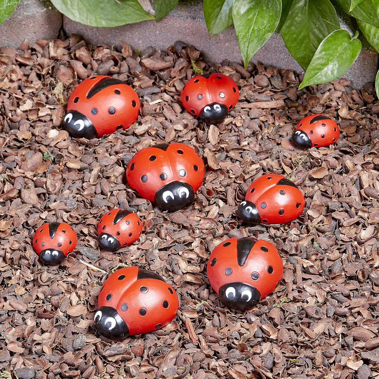The Lakeside Collection Ladybug Garden Stones - Decorative Outdoor Ornaments - Set of Nine : Garden & Outdoor