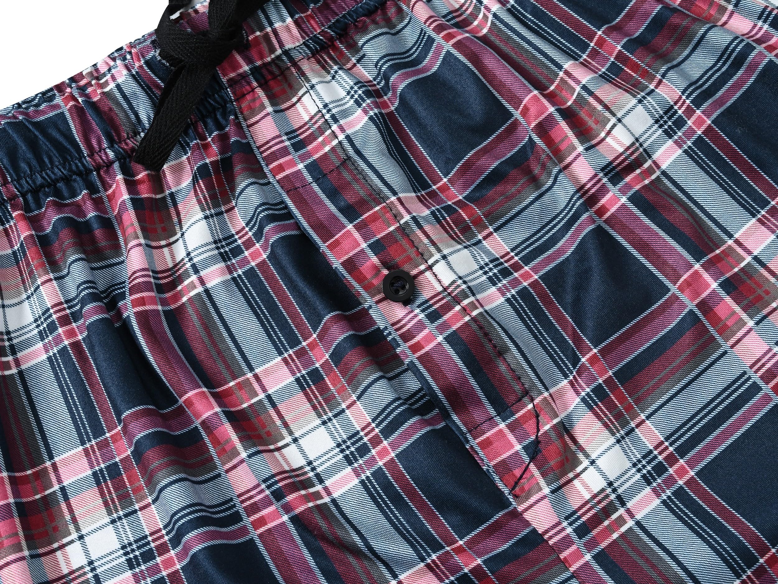 Bas de Pyjama Homme Short en 100% coton avec poches Vêtements de nuit Short à carreaux pour la maison loisirs
