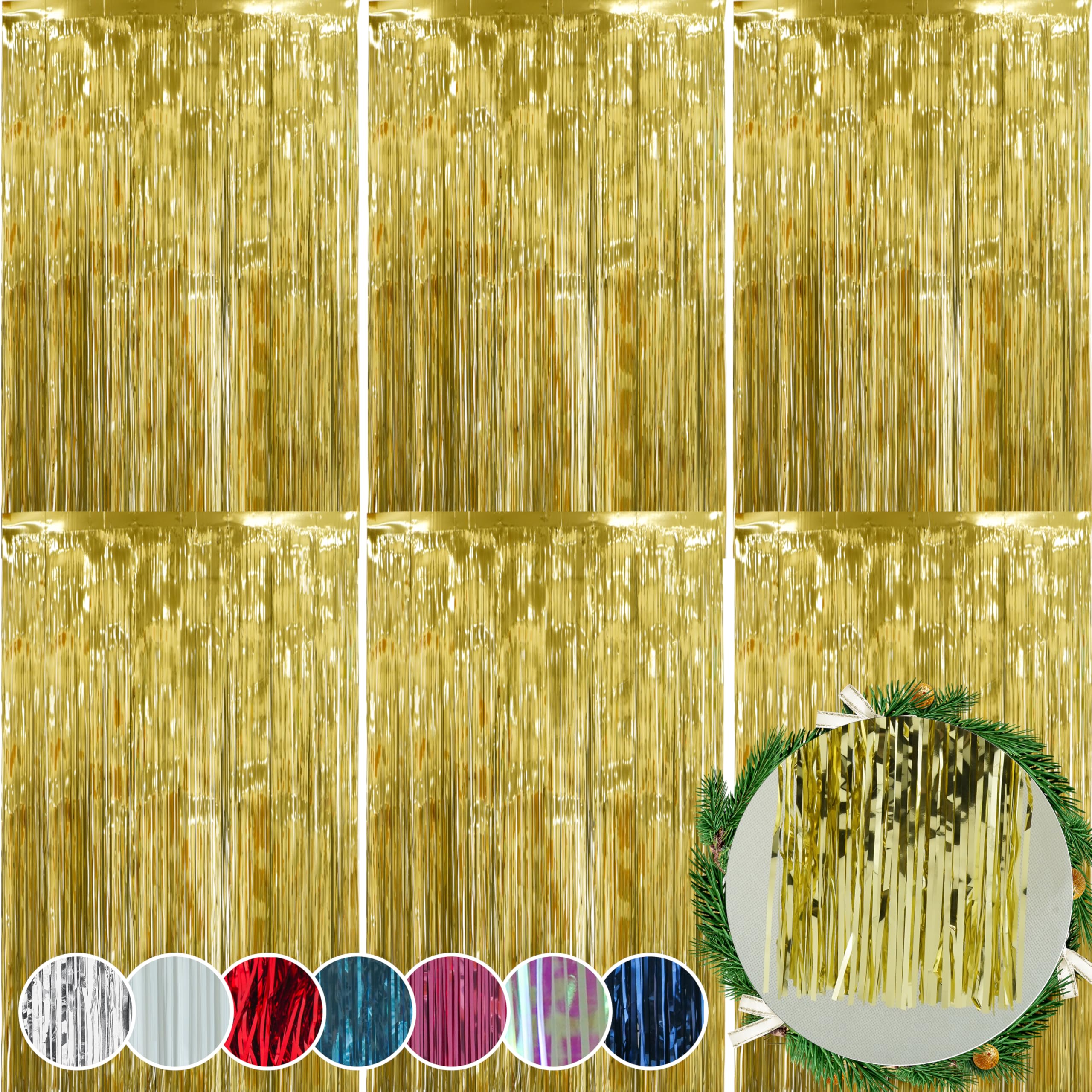 Hovuk Girls Gold 6Pk Foil Streamers Decorations 1.2M - Fringe Tinsel Party Backdrop Curtains For Christmas, Birthday School Graduation Hen Party Decorations