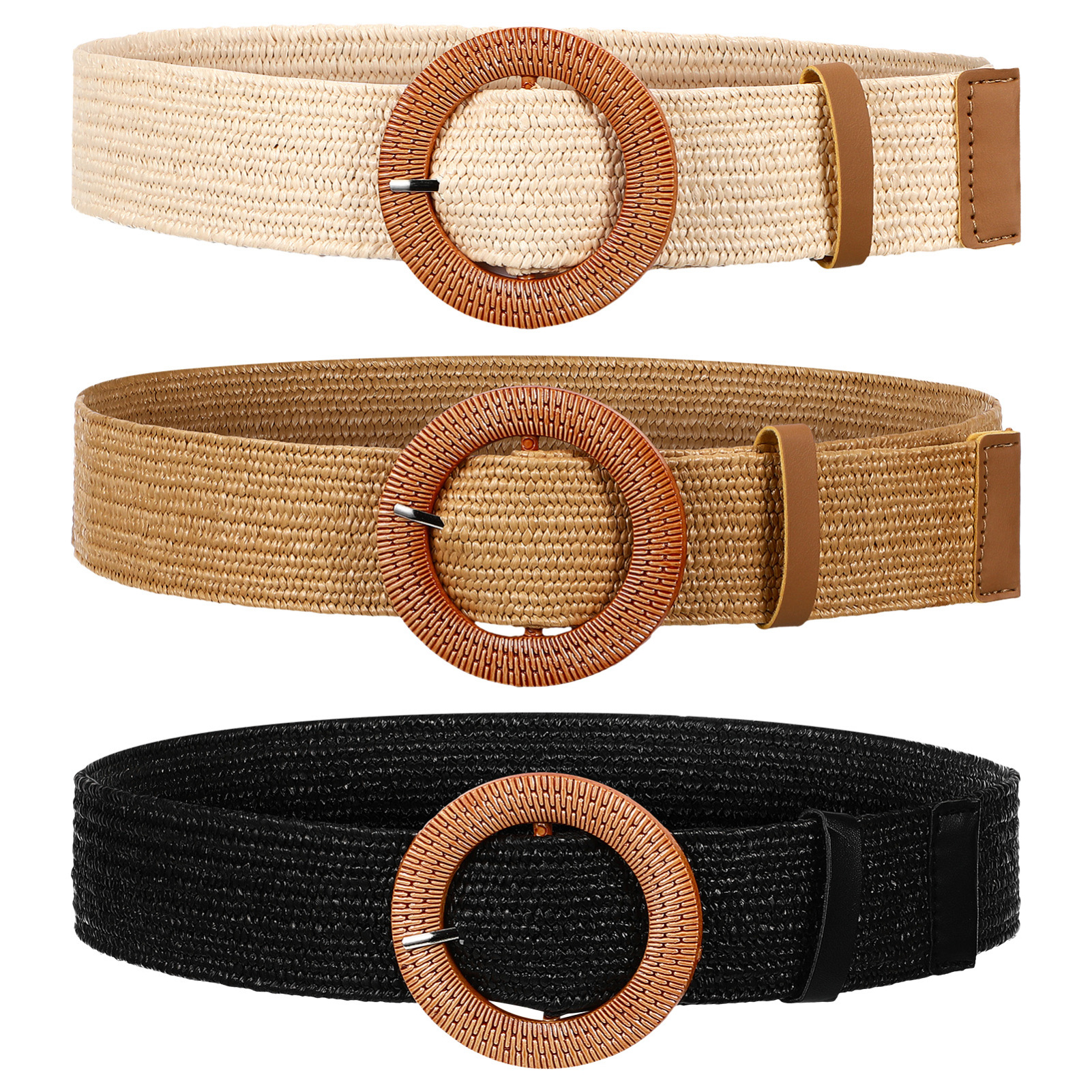 LIFKOME Braided Belt Women Wide Woven Belt with Round Buckle  display picture 2
