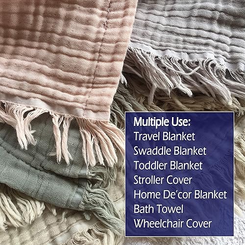 Miniatura 8 de KyraHome Manta grande de muselina 100 % algodón orgánico de 60 x 80 pulgadas para sofá, adulto, niños pequeños, prelavada, teñida de plantas,