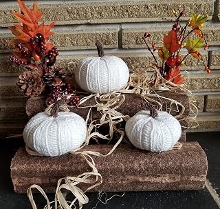 Set Of 3 Knit White Pumpkins, Pumpkin Decor, Fall Decor, Halloween, Harvest, Thanksgiving Decor, Rustic Thanksgiving, Centerpiece, Wedding