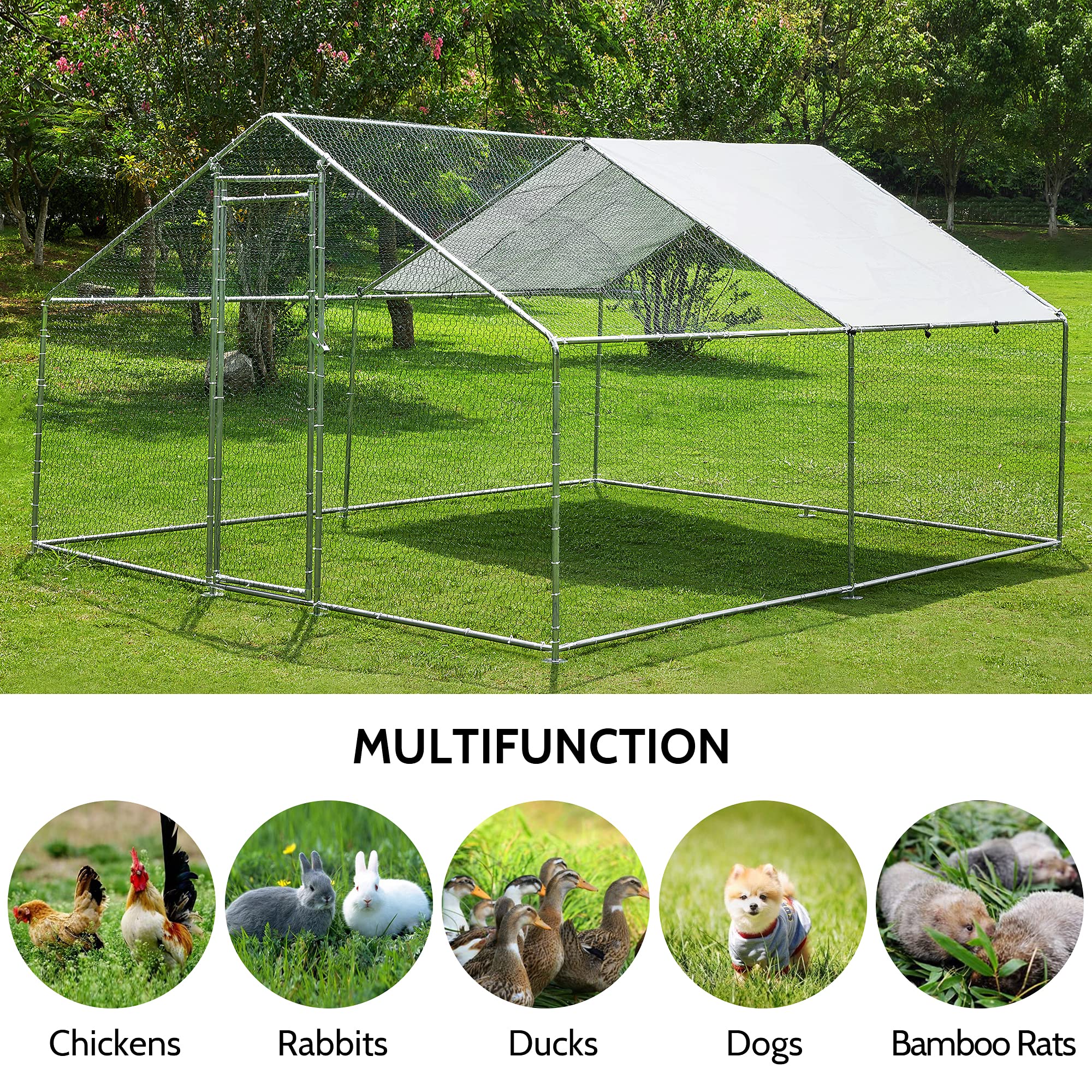 TOETOL Extra Large Metal Chicken Coop Walkin Poultry Cage Hen Run House Rabbits Habitat Cage