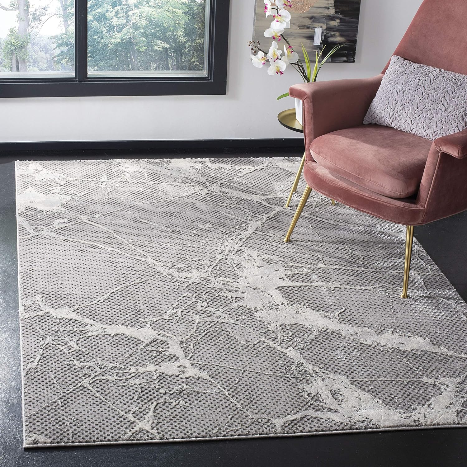 SAFAVIEH Lurex Collection Runner Rug - 2' x 8', Grey & Black, Modern Abstract Design, Non-Shedding & Easy Care, Ideal for High Traffic Areas in Living Room, Bedroom (LUR187H)