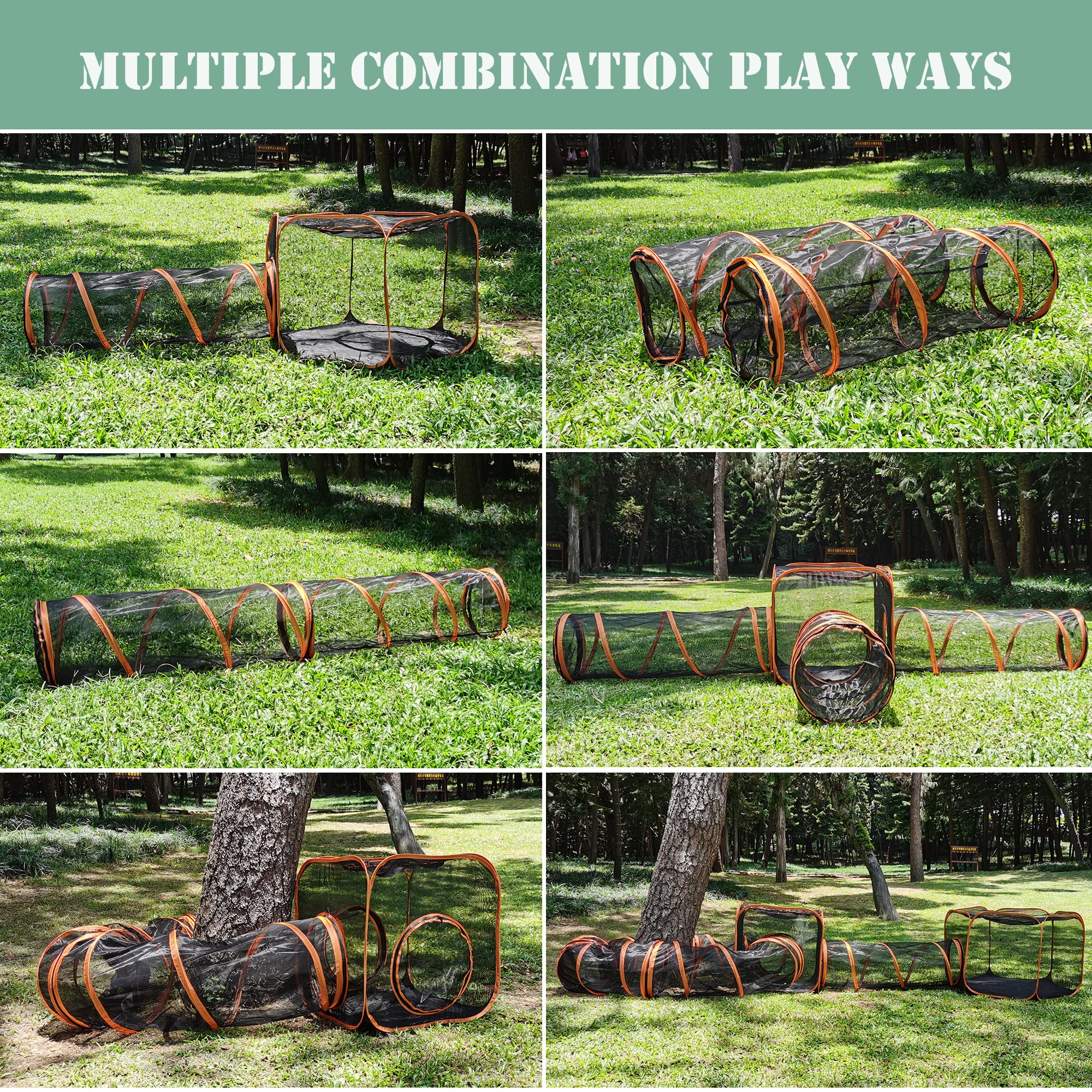 KUCDBUN Cat Outdoor Enclosure 6-in-1, Cat Tent and Cat Tunnels for Indoor Cats and Outdoor Cat House, Flexibility Play Ways Cat Playpen Outdoor for Cats Rabbits Bunnies Ferrets Dogs and Small Animals